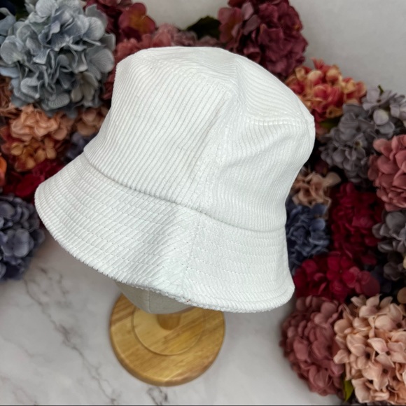 White Corduroy Cotton Bucket Hat - Picture 7 of 12